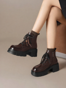 Josiny | Brown Women Boots Winter New Thick Soled Melard Style Ankle Short Boots