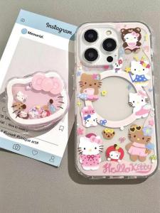 Summer Cute Pink Hellokitty the Hokey Pokey Magnetic Bracket for Iphone16promax New Arrival Iphone15pro Apple 14 Phone Case 13 All-Inclusive 12 Drop-Resistant Protective Case