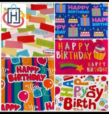 10pcs/roll assorted printed design randomly happy birthday gift wrapped and cards for sale