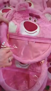 Túi xách Lông Gấu Dâu Lotso Trong Suốt Siêu Dễ Thương  Siêu Cute Lông Siêu Mịn Màu Hồng Pinkly