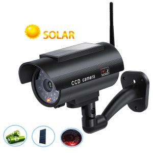 Solar Powered Fake Security Camera Bullet Dummy Security Camera Simulated Surveillance System with Red Flashing Light