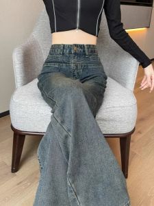 Womens High Waist Wide Leg Jeans Cement Grey Straight Cut Autumn New Style Fashionable plus Size Denim Trousers for Ladies