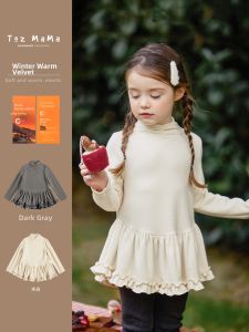 toz mama | Design Fleece-lined T-shirt Half-high Collar Lace Long Sleeve