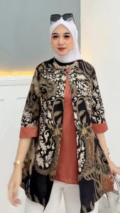 Atasan Blus Batik Cewek Cantik Kekinian Lengan Halus Adem Kerja Kantoran Corak Warna Bagus Mewah