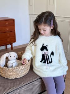 Aimode Baby Girls Knitted Sweater Soft Polyester Fiber Anti-pilling Fox Fur Simulation 3D Cartoon Design Winter New Style