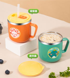 Childrens Insulated Water Bottle Baby Water Cup With Straw With Handle For Easy Carry