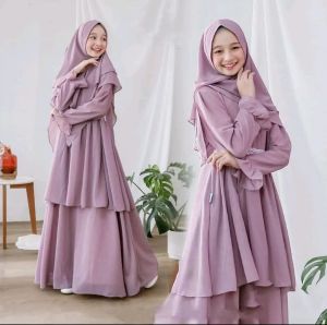 Pabrik Baju Anak ARYANA SYARI KIDS BL ( UMUR 12 -15 TAHUN ) Bahan MANGGO CREPE APLIAKSI RENDA
