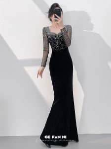 Elegant Evening Gown Party Dress Host Mermaid Velvet