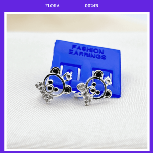 FLORA 0024B - Bông tai bạc ta hình gấu đeo nơ dành cho bé gái