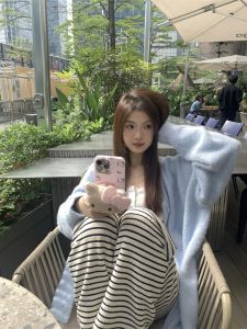 Áo Khoác Len Mềm Mại Màu Xanh Da Báo Áo Khoác Ngoài Cho Nữ Mùa Thu Đông Phong Cách Hàn Quốc Lười Biếng Giảm Tuổi Áo Len Dệt Kim Rộng Rãi