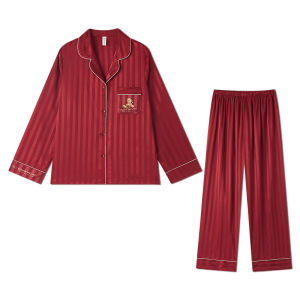 BE | New Couples Red Ice Silk Long Sleeve Loungewear