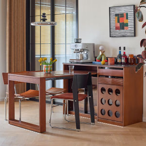 Vintage Solid Wood Island Dining Table One-Piece Storage Cabinet Home Use Extendable Sideboard Home Tea Water Bar Counter