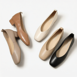 MIOLLIBARN | Vintage French Style Comfortable Square Toe Leather Soft Bottom Shoes Low Cut Heeled Womens Shoe