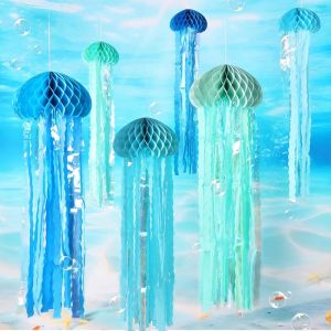 Ocean Aquarium Summer Theme Atmosphere Decorations 3D Tropical Fish Mobiles Window Display Shop Props Jellyfish Hanging Ornaments