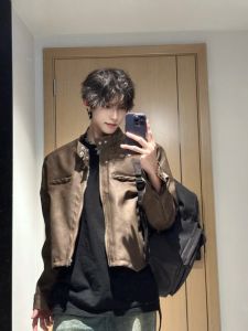 Áo Khoác Da PU Dày Ngắn Thời Trang Đường Phố Cho Nam Áo Khoác Ngoài Chống Gió Mùa Xuân Thu Thường Ngày Không Có Thương Hiệu