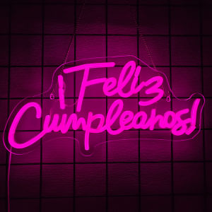 Feliz Cumpleaños Led Neon Sign Spanish Blessing Icon Usb Powered Suitable For Birthday Party Background Decor Of Any Age.