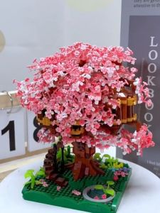 Haha Toy 2000Pcs Mainan Bunga pohon sakura Nano Block Flower Dekorasi Desktop Blok Bangunan Puzzle Susun
