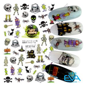 Nail Sticker Dán Móng Tay 3D Dạng Decal Trang Trí Lễ Hội Ma Quỷ Halloween Hình Đầu Lâu XF3116