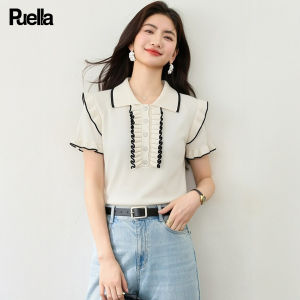 puella | Contrast Color Sweet Collar Ruffled Slimming Tshirt