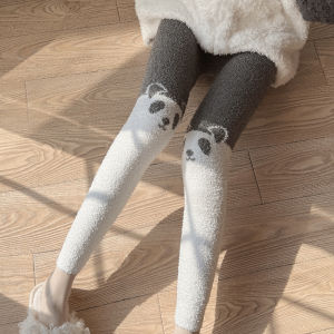 Cartoon Cute High Waist Thickened Plush Warm Leggings for Women Perfect for Autumn and Winter Ideal Home Wear