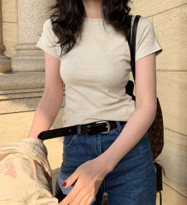 Slim Fit American Cotton Short Sleeve T-Shirt Womens Shoulder Length Summer Slimming Short Style Sweet And Spicy Top New 2025