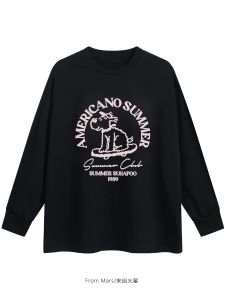 Áo Thun Cotton Dài Tay Rộng Rãi in Chữ Mars Dành Cho Nam Và Nữ Mùa Thu Thường Ngày Thoáng Khí Thoải Mái Phong Cách Đường Phố