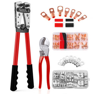 Heavy-Duty Battery Cable Crimping Tool Kit 8-1/0 AWG Range Wire Crimp Connector Assortment Car Auto Copper Ring Terminal