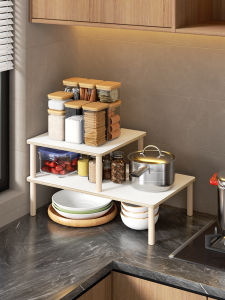 ชั้นวางของในครัวแบบจัดระเบียบ ชั้นวางของสำหรับจาน ถ้วย ข้าวสต็อก น้ำมัน ซีอิ๊ว พร้อมที่จัดเก็บในตู้ ชั้นวางของแบบแบ่งชั้น