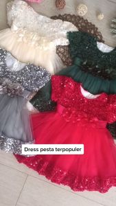 Dress Pesta Anak Perempuan / Party Dress Anak Perempuan Lengan Pendek / Dress Pesta Baby Sequin Mewah