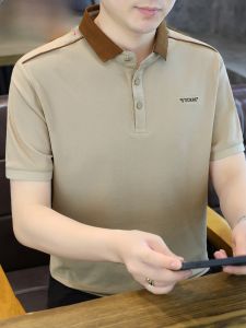 HENGYUANXIANG | เสื้อโปโลคอปกไหมน้ำแข็งระบายอากาศได้ดีสำหรับผู้ชาย แขนสั้น ทรงหลวม สไตล์ฤดูร้อน ผ้าฝ้ายผสมโพลีเอสเตอร์ ลำลอง