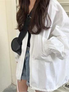 White Baseball Jacket Womens Spring Autumn Loose Korean Style Student Harajuku BF Long Sleeve Top Trendy Outerwear