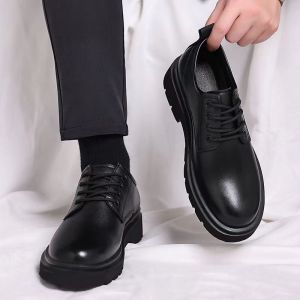 Mens Business Casual round Toe Leather Shoes Spring Autumn British Style Wedding Soft Bottom Suit Shoes Formal Mens Footwear