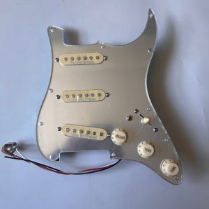 Prewired Loaded Guitar Stratocaster Pickguard SSS Pick Guard Seymour Duncan Single Coil Pickup CTS Copper Shaft Pots Multi Switch Silver Mirror for Fender Electric Guitar Part Replacement