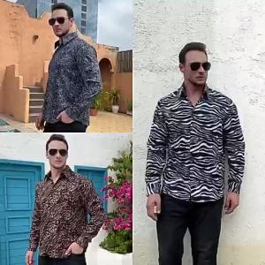 60-175KG PLUS SIZE Leopard Print Oversize Shirt Long Sleeve Zebra Big Top