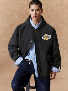 Jack Jones | Lakers Collaboration Mens Jacket Texture Checkered Hooded Loose