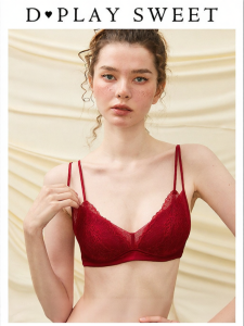 Red Seductive Lace Double Shoulder Strap Wedding Bra No Underwire