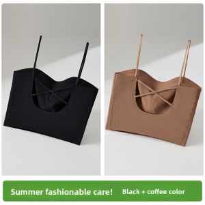 Miiow | Cat Woman Strapless Vest Top Womens Summer New Seamless Outerwear Sweet Style Backless Nylon Fabric Short Length Solid Color