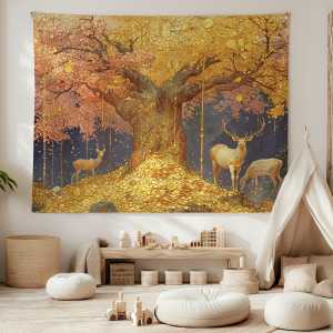 VIKAMA Light Luxury Money Tree Elk Tapestry New Chinese Background Cloth Living Room Entrance Decoration Room Decoration