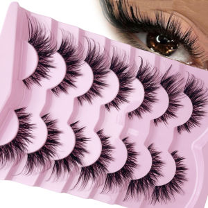 7 Pairs Cat Eye False Eyelashes - Natural Long Voluminous D-Curl Lashes with  Hypoallergenic 13-18mm Length