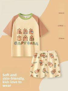 Miiow | Cotton Childrens Sleepwear Short Sleeve Lightweight Breathable Home Clothes Cartoon Design Boys Summer Pajamas MiiOW Brand