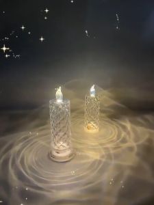 Lampu Lilin Estetik Lampu LED Bentuk Lilin Bahan Akrilik Kristal Lampu Dekorasi Kamar Lampu Lilin Elektrik
