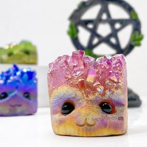 1PC Aura Hedgehog FigurineCreative Desk DecorBookshelf Desktop Decorคริสตัลหิน เหมาะสําหรับฮาโลวีนและคริสต์มาสของขวัญ