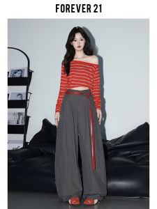 Forever 21 Retro Grey High Waist Wide Leg Casual Pants Women Loose Pear Shape Draped Super Popular Knife Pants Casual Trousers