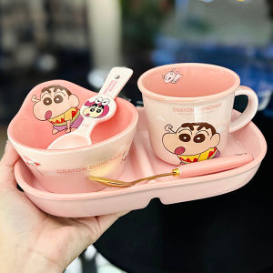 Crayon Xiaoxin Joint-Name Ceramic Tableware For Home Cute Kids for One Person Rice Bowl Plate Milk Cup Breakfast Set