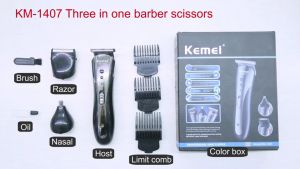 Alat Cukur Rambut Elektrik Hair Clipper Kemei Pemotong Kumis Jenggot Bulu Hidung Portabel Original - Rechargeable dengan 3-in-1 Fungsi (KM-1407)