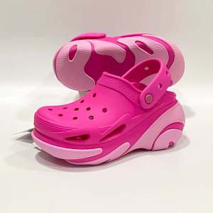 CROCS Bubble Crush Clog ส้นสูง แพลตฟอร์ม ผ้าใบสีชมพู/น้ำตาล พร้อมส่งในไทย