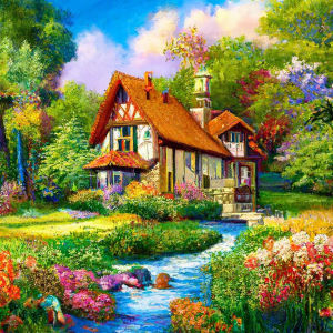 Huacan DIY Diamond Painting Forest House Flowers Diamond Embroidery Landscape Complete Kit Decorative paintings