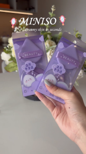 MINISO Triangle Powder Puff Flowers Face Makeup Sponge Cosmetics Face Powder Puff Lightweight Washable Skin-Friendly With Storage Box Purple