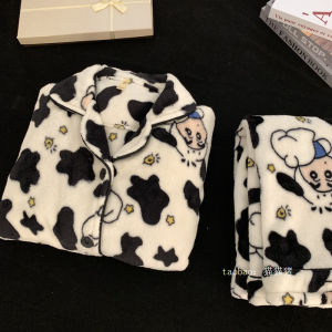 Thickened Flannel Pajamas Couples Sleepwear Men Women Coral Fleece Autumn Winter Home Clothes Student Set Long Sleeve Button Front