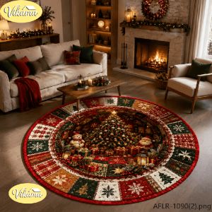 VIKAMA Christmas Vortex Visual Circular Carpet Christmas Tree Aesthetic Anti Slip Carpet Washable Living Room Home Decoration